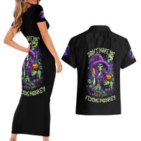 Witch Skull Couples Matching Short Sleeve Bodycon Dress and Hawaiian Shirt Don't Make Me Get The Flying Monkey - Wonder Print Shop