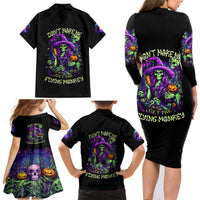 Witch Skull Family Matching Long Sleeve Bodycon Dress and Hawaiian Shirt Don't Make Me Get The Flying Monkey - Wonder Print Shop