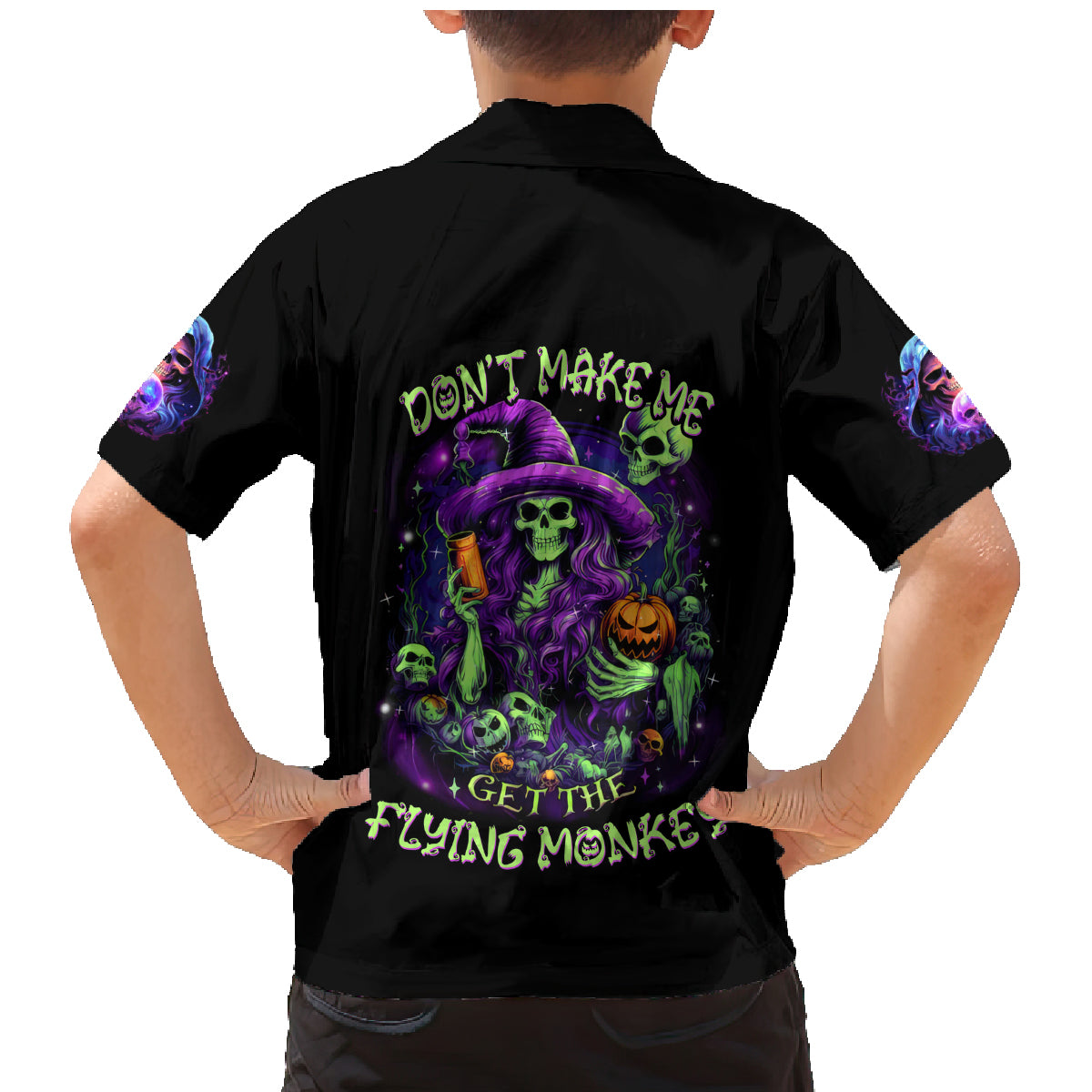Witch Skull Family Matching Mermaid Dress and Hawaiian Shirt Don't Make Me Get The Flying Monkey - Wonder Print Shop
