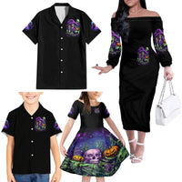 Witch Skull Family Matching Off Shoulder Long Sleeve Dress and Hawaiian Shirt Don't Make Me Get The Flying Monkey - Wonder Print Shop