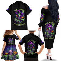 Witch Skull Family Matching Off Shoulder Long Sleeve Dress and Hawaiian Shirt Don't Make Me Get The Flying Monkey - Wonder Print Shop