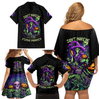 Witch Skull Family Matching Off Shoulder Short Dress and Hawaiian Shirt Don't Make Me Get The Flying Monkey - Wonder Print Shop