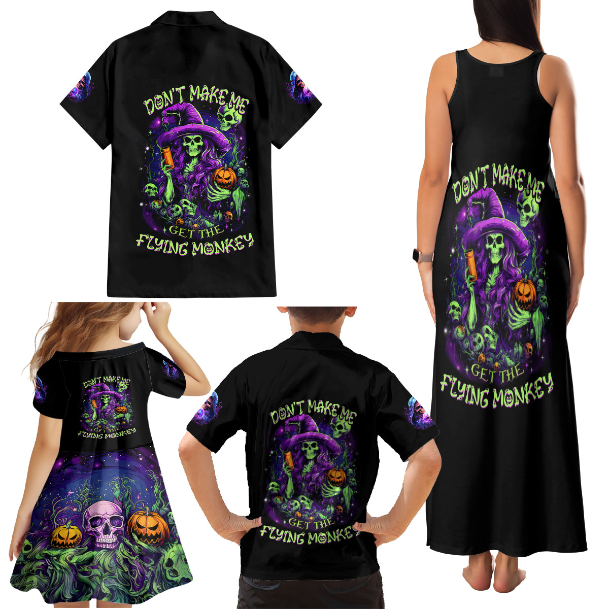 Witch Skull Family Matching Tank Maxi Dress and Hawaiian Shirt Don't Make Me Get The Flying Monkey - Wonder Print Shop