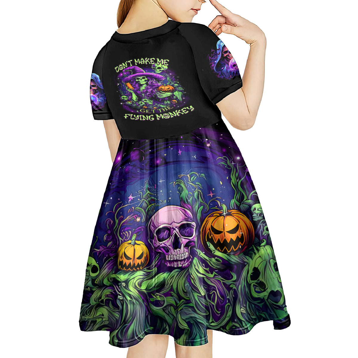 Witch Skull Kid Short Sleeve Dress Don't Make Me Get The Flying Monkey - Wonder Print Shop