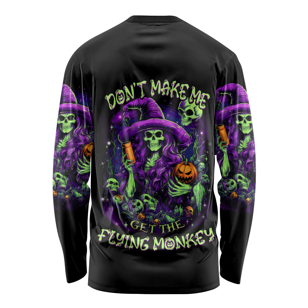 Witch Skull Long Sleeve Shirt Don't Make Me Get The Flying Monkey - Wonder Print Shop