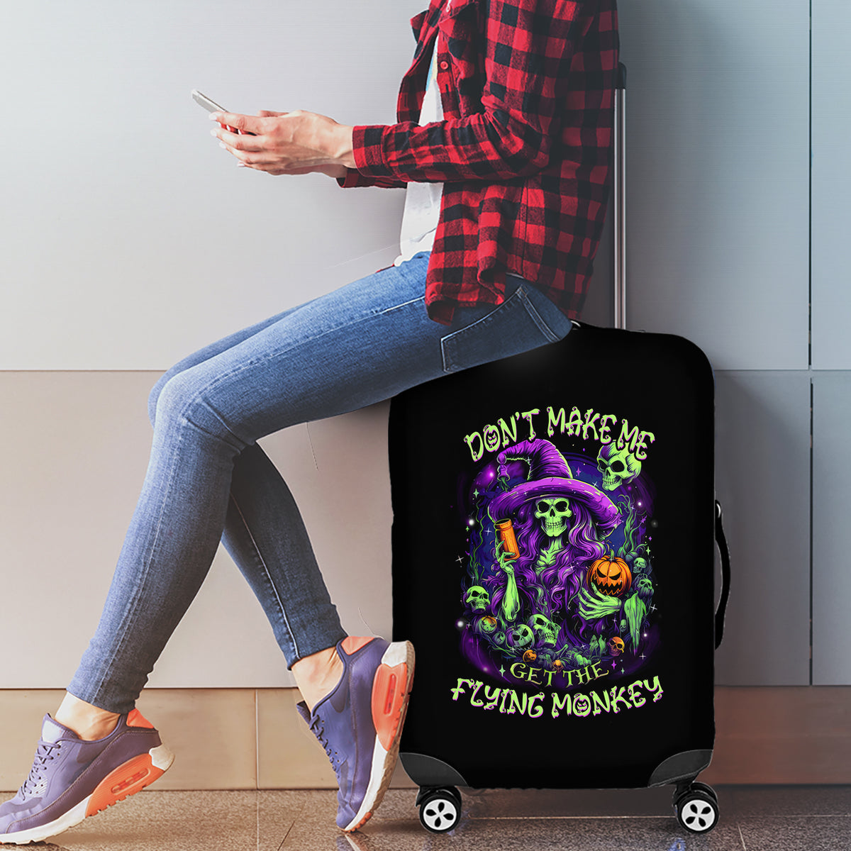 Witch Skull Luggage Cover Don't Make Me Get The Flying Monkey - Wonder Print Shop