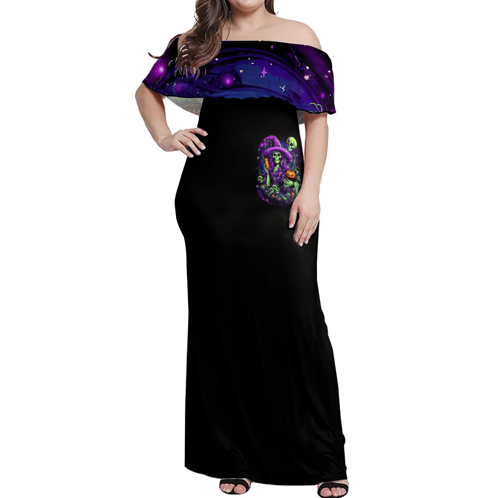 Witch Skull Off Shoulder Maxi Dress Don't Make Me Get The Flying Monkey - Wonder Print Shop