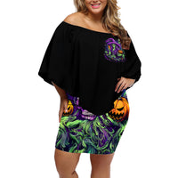 Witch Skull Off Shoulder Short Dress Don't Make Me Get The Flying Monkey - Wonder Print Shop