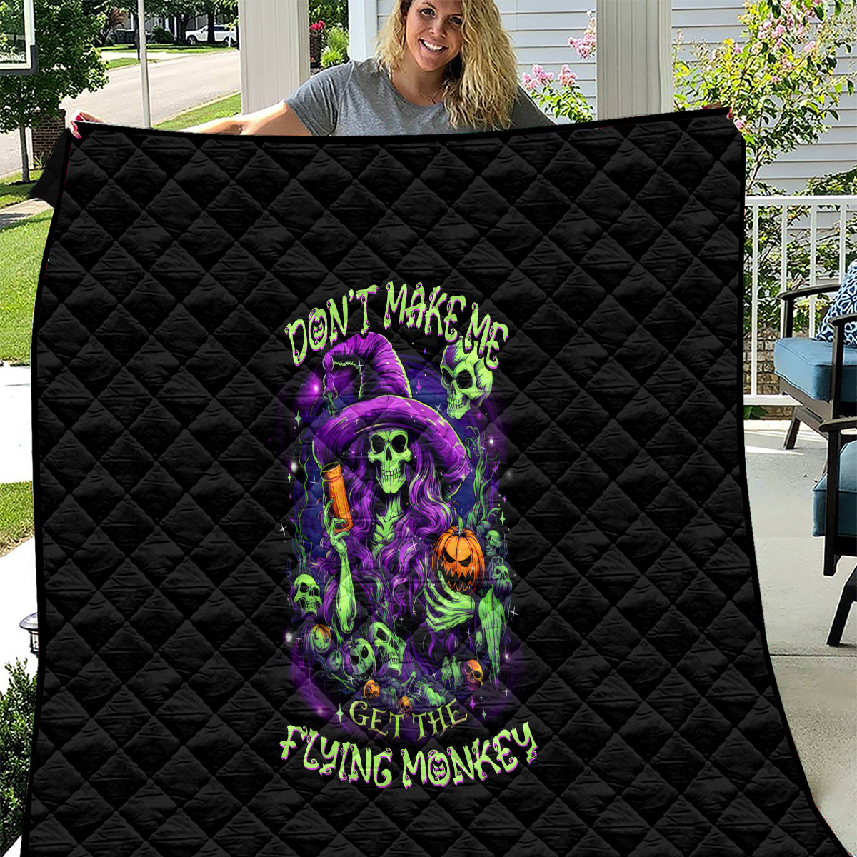 Witch Skull Quilt Don't Make Me Get The Flying Monkey - Wonder Print Shop