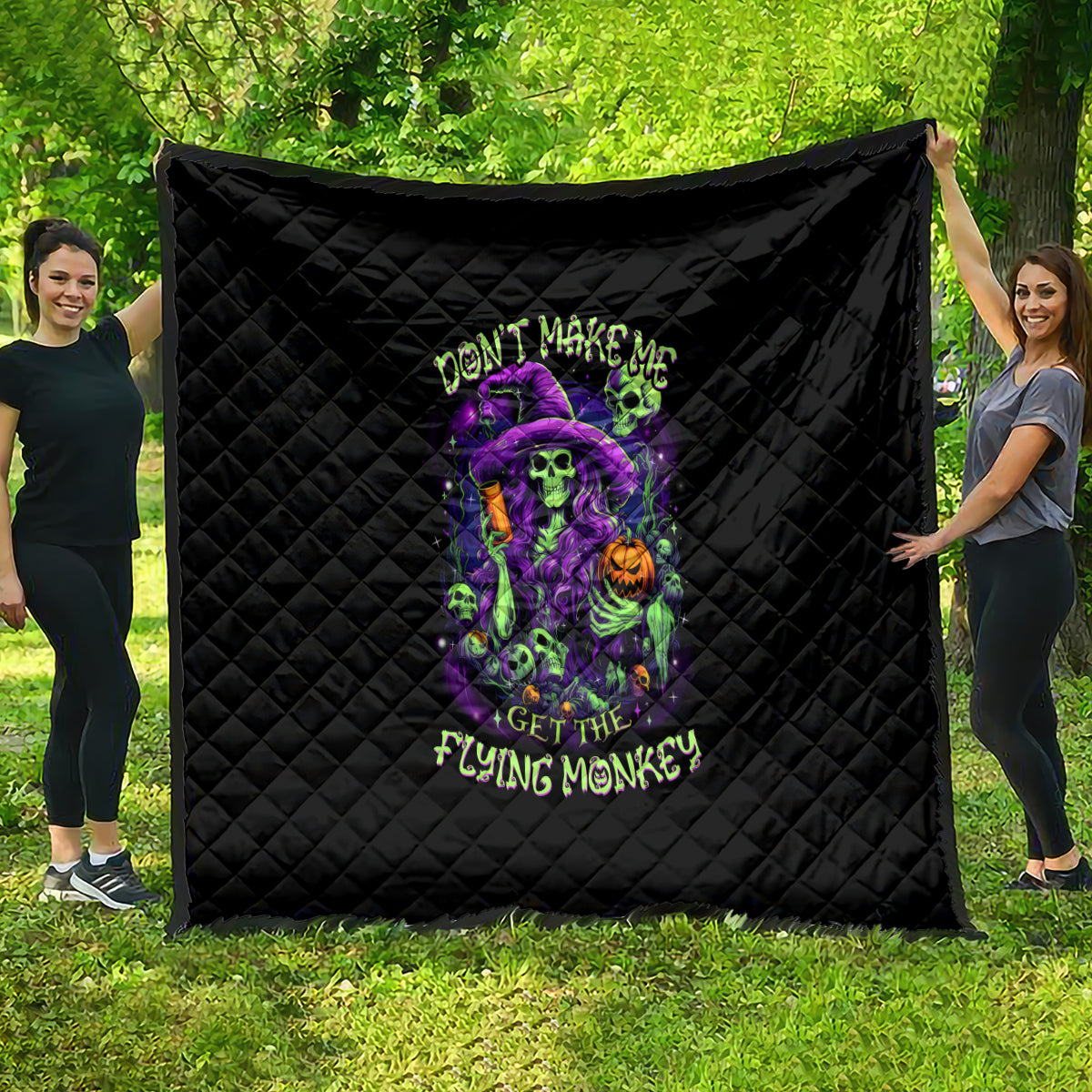 Witch Skull Quilt Don't Make Me Get The Flying Monkey - Wonder Print Shop
