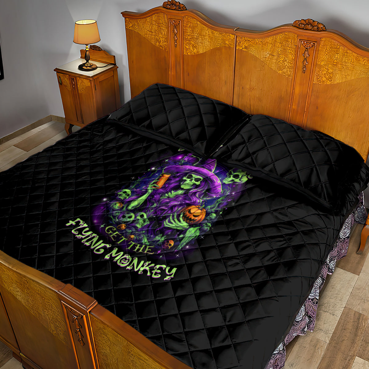 Witch Skull Quilt Bed Set Don't Make Me Get The Flying Monkey - Wonder Print Shop