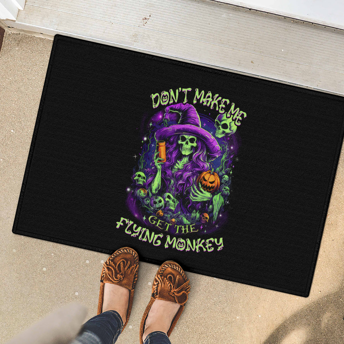 Witch Skull Rubber Doormat Don't Make Me Get The Flying Monkey - Wonder Print Shop