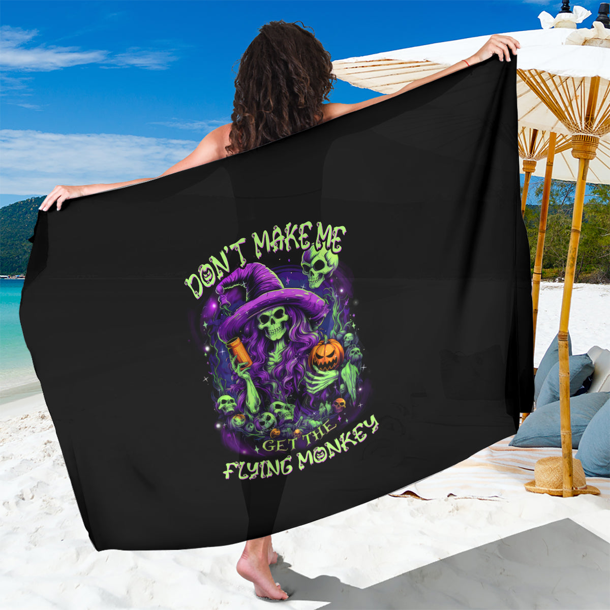 Witch Skull Sarong Don't Make Me Get The Flying Monkey - Wonder Print Shop