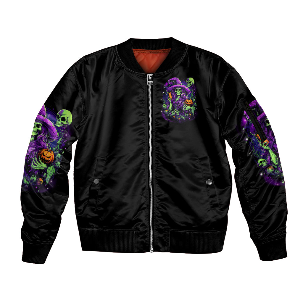 Witch Skull Sleeve Zip Bomber Jacket Don't Make Me Get The Flying Monkey - Wonder Print Shop