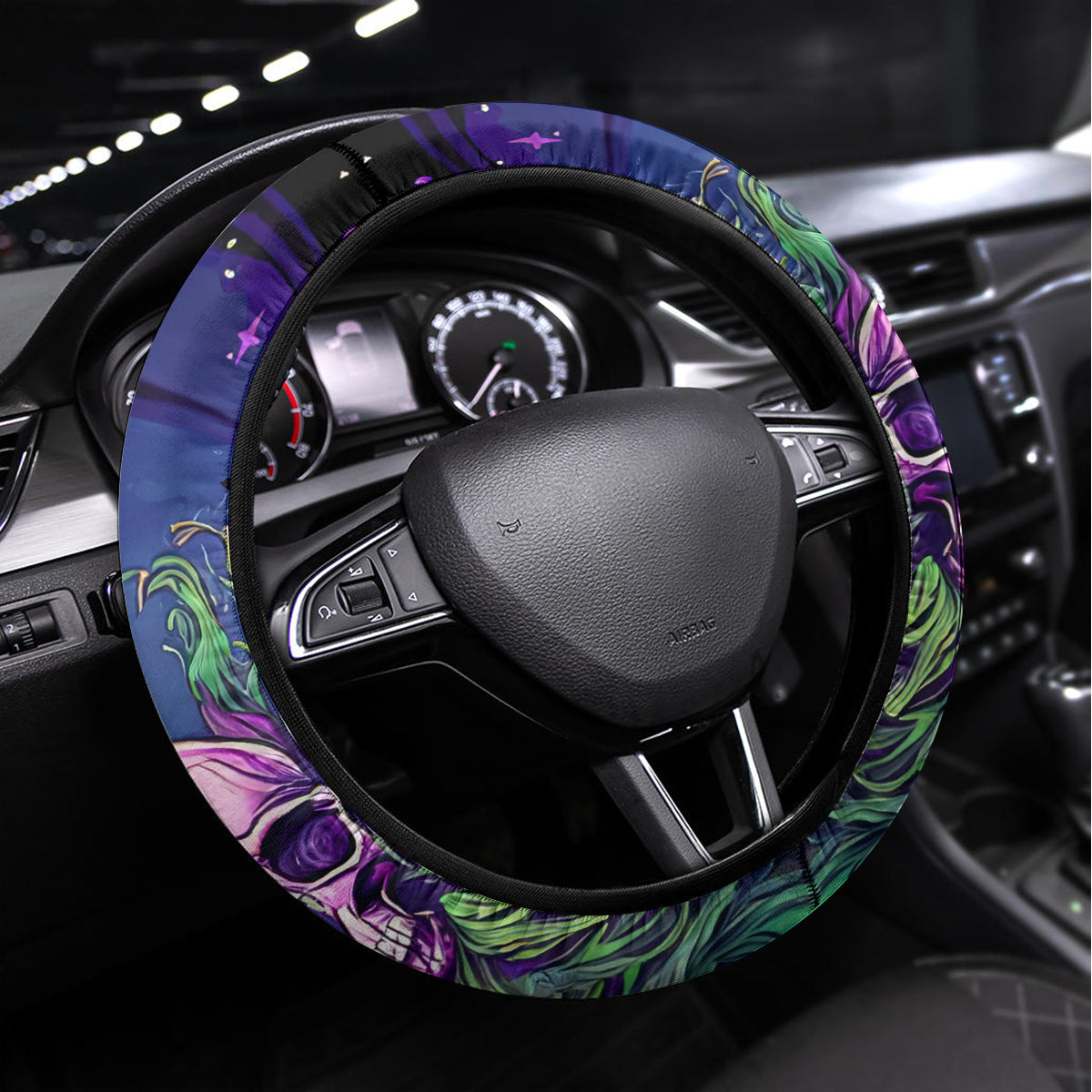 Witch Skull Steering Wheel Cover Don't Make Me Get The Flying Monkey - Wonder Print Shop