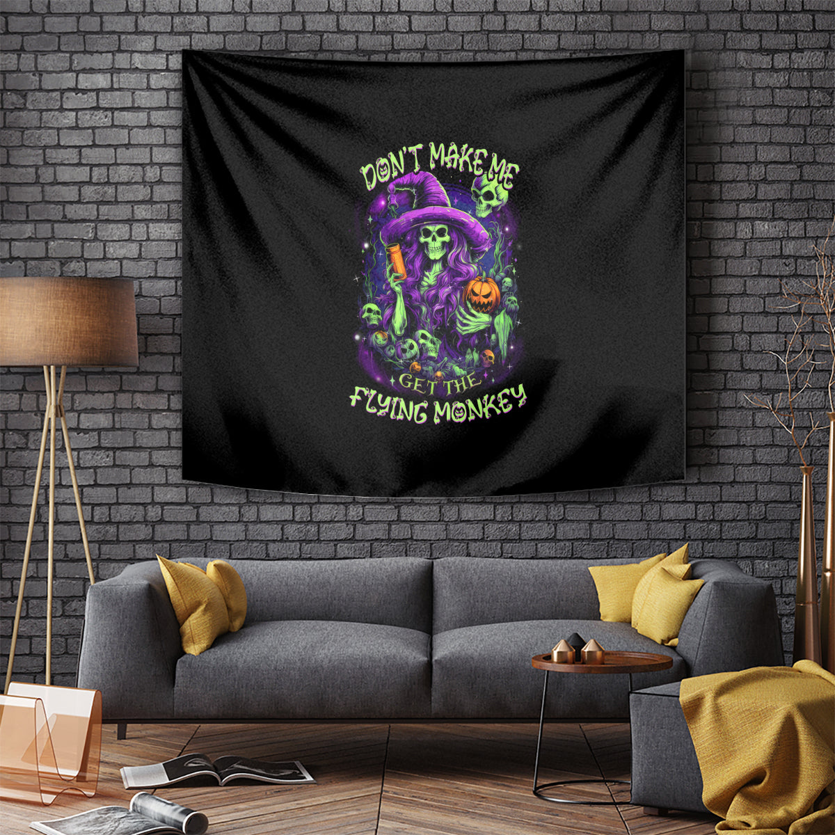 Witch Skull Tapestry Don't Make Me Get The Flying Monkey - Wonder Print Shop