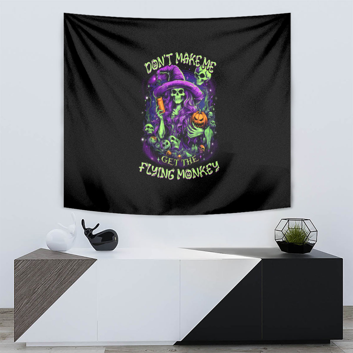 Witch Skull Tapestry Don't Make Me Get The Flying Monkey - Wonder Print Shop