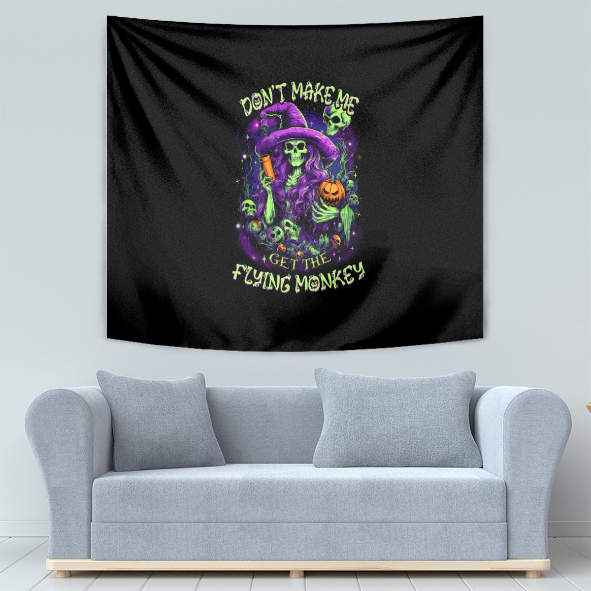 Witch Skull Tapestry Don't Make Me Get The Flying Monkey - Wonder Print Shop