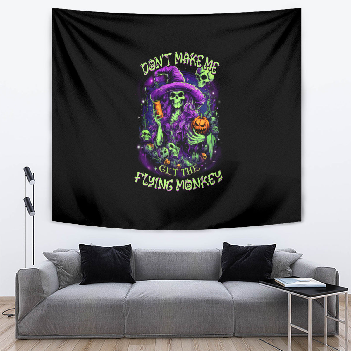 Witch Skull Tapestry Don't Make Me Get The Flying Monkey - Wonder Print Shop