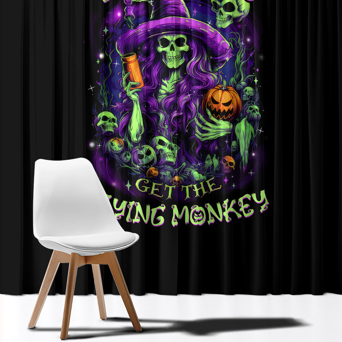 Witch Skull Window Curtain Don't Make Me Get The Flying Monkey - Wonder Print Shop