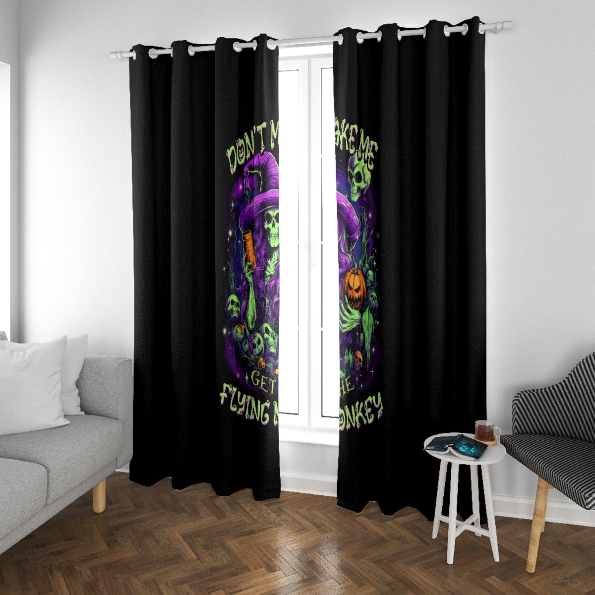 Witch Skull Window Curtain Don't Make Me Get The Flying Monkey - Wonder Print Shop
