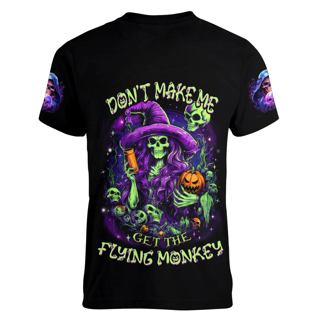 Witch Skull Women V Neck T Shirt Don't Make Me Get The Flying Monkey - Wonder Print Shop