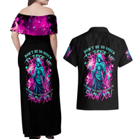 Witch Skull Couples Matching Off Shoulder Maxi Dress and Hawaiian Shirt Don't Be So Quick To Judge Me - Wonder Print Shop