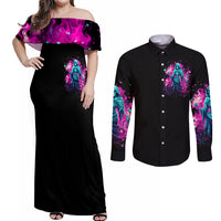 Witch Skull Couples Matching Off Shoulder Maxi Dress and Long Sleeve Button Shirt Don't Be So Quick To Judge Me - Wonder Print Shop