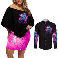 Witch Skull Couples Matching Off Shoulder Short Dress and Long Sleeve Button Shirt Don't Be So Quick To Judge Me - Wonder Print Shop