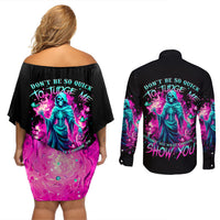 Witch Skull Couples Matching Off Shoulder Short Dress and Long Sleeve Button Shirt Don't Be So Quick To Judge Me - Wonder Print Shop