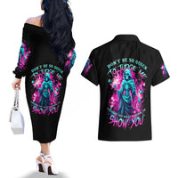 Witch Skull Couples Matching Off The Shoulder Long Sleeve Dress and Hawaiian Shirt Don't Be So Quick To Judge Me - Wonder Print Shop