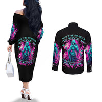 Witch Skull Couples Matching Off The Shoulder Long Sleeve Dress and Long Sleeve Button Shirt Don't Be So Quick To Judge Me DT01