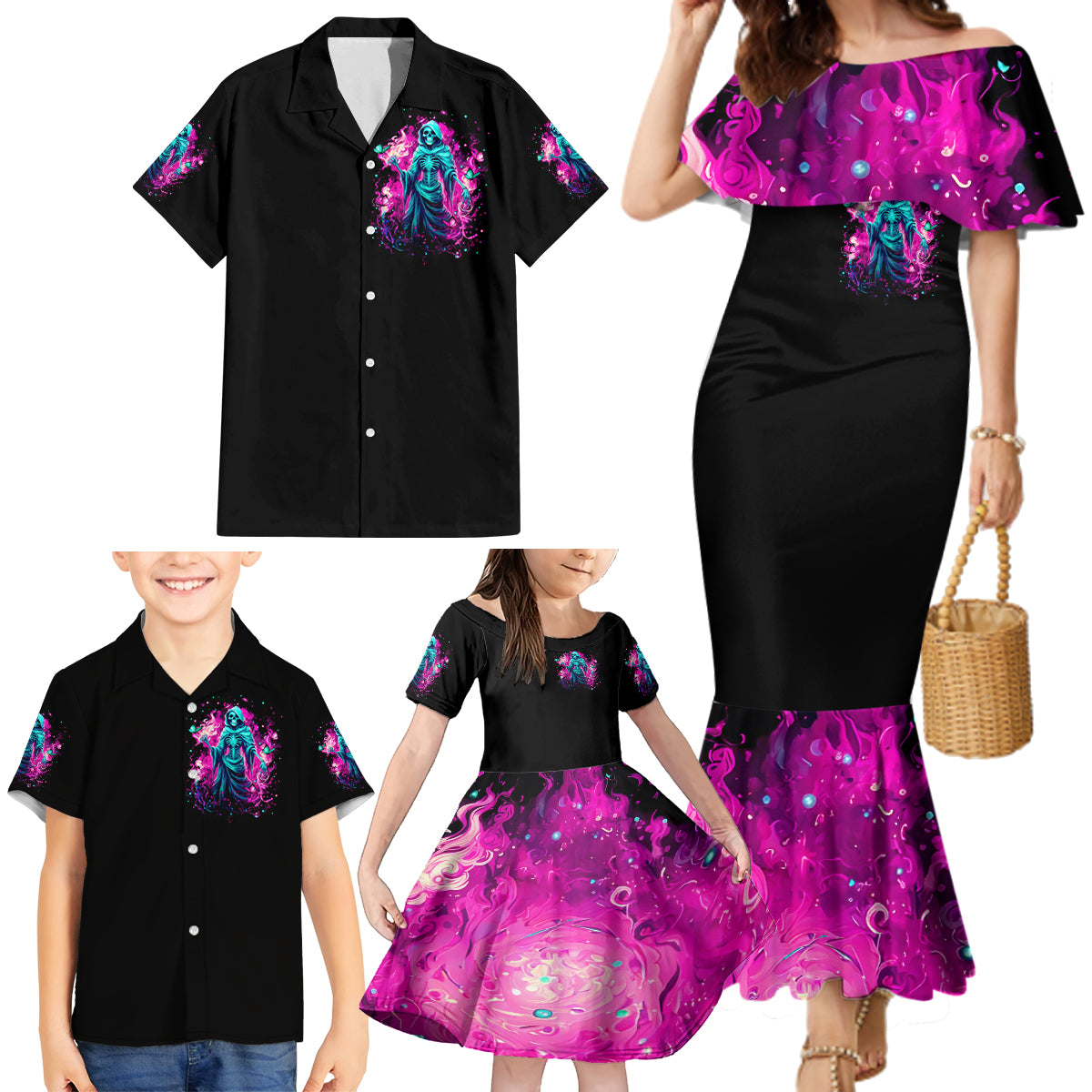 Witch Skull Family Matching Mermaid Dress and Hawaiian Shirt Don't Be So Quick To Judge Me - Wonder Print Shop