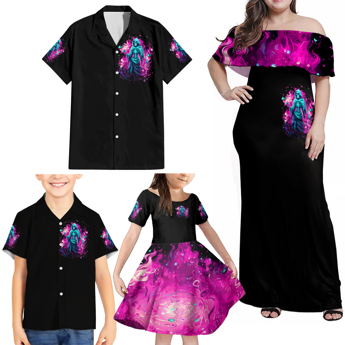Witch Skull Family Matching Off Shoulder Maxi Dress and Hawaiian Shirt Don't Be So Quick To Judge Me - Wonder Print Shop
