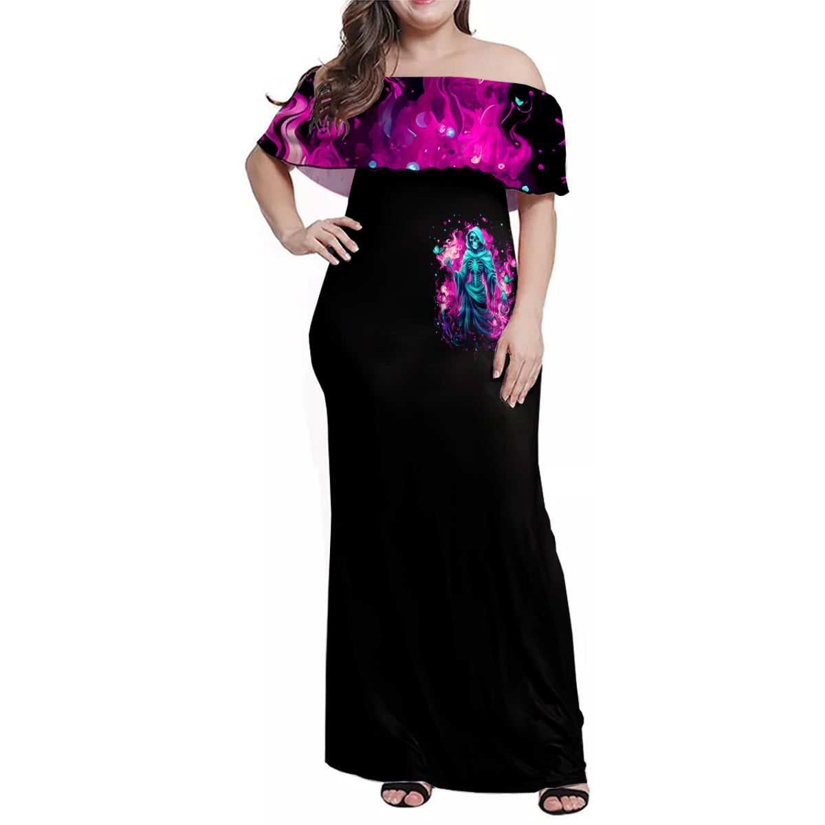 Witch Skull Family Matching Off Shoulder Maxi Dress and Hawaiian Shirt Don't Be So Quick To Judge Me - Wonder Print Shop