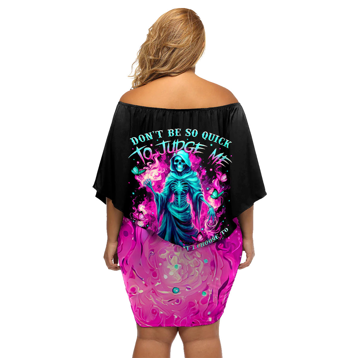Witch Skull Family Matching Off Shoulder Short Dress and Hawaiian Shirt Don't Be So Quick To Judge Me - Wonder Print Shop