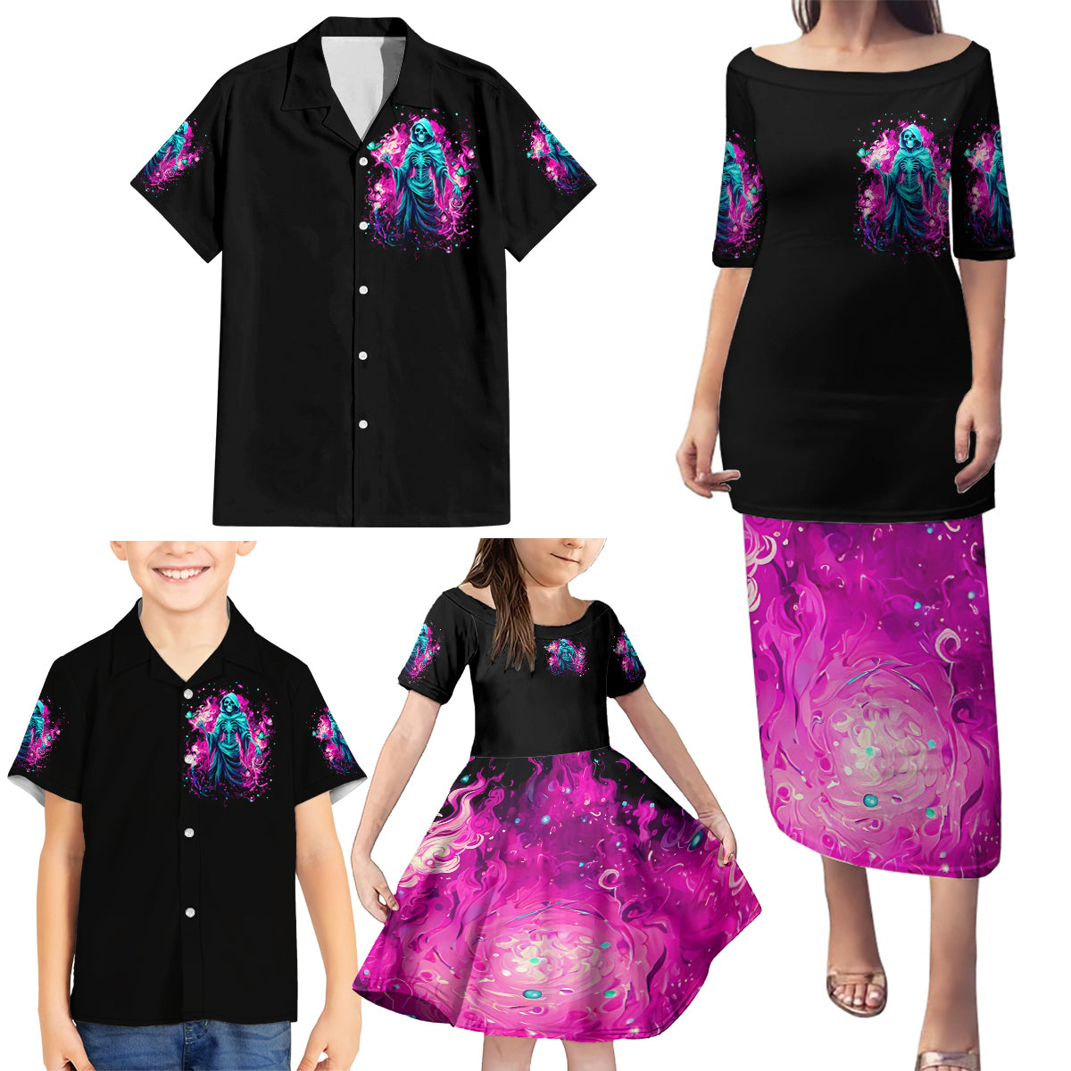 Witch Skull Family Matching Puletasi Dress and Hawaiian Shirt Don't Be So Quick To Judge Me - Wonder Print Shop