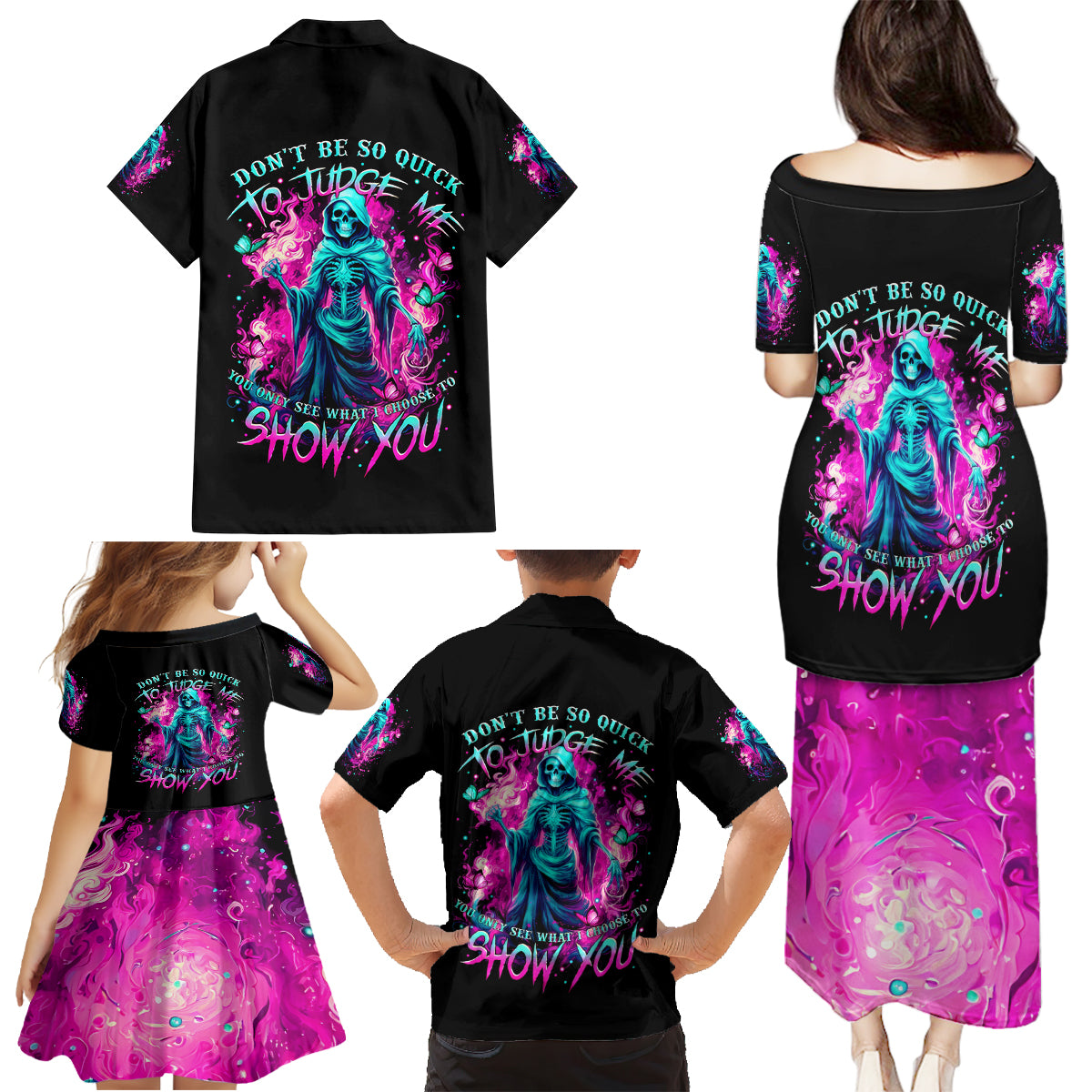 Witch Skull Family Matching Puletasi Dress and Hawaiian Shirt Don't Be So Quick To Judge Me - Wonder Print Shop