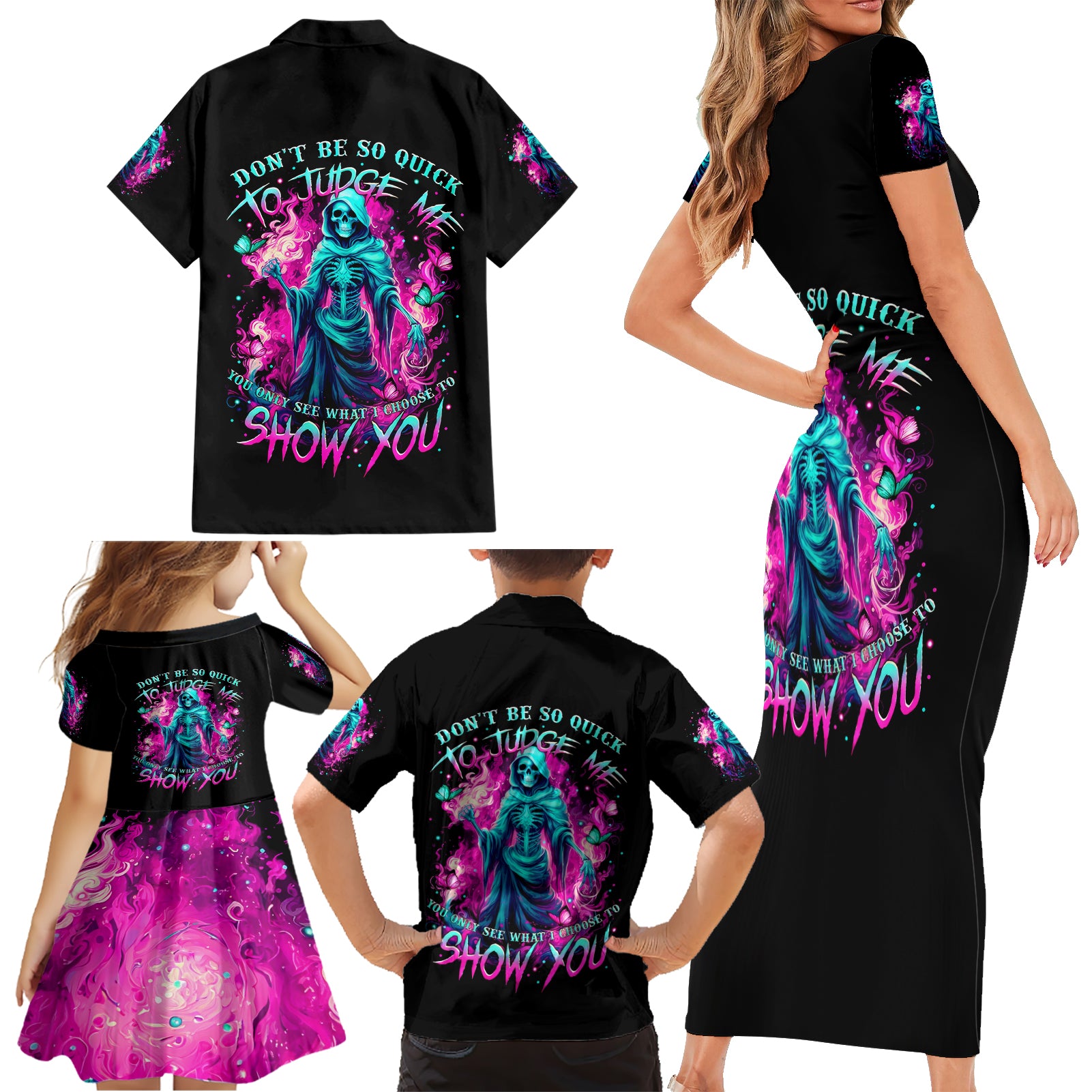 Witch Skull Family Matching Short Sleeve Bodycon Dress and Hawaiian Shirt Don't Be So Quick To Judge Me - Wonder Print Shop