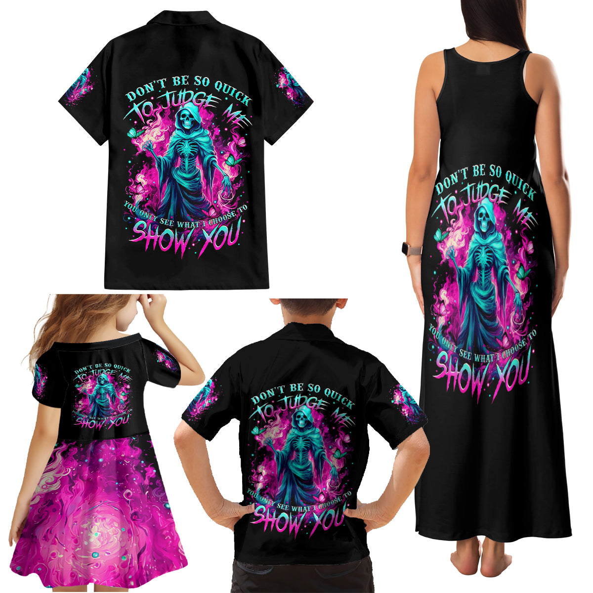 Witch Skull Family Matching Tank Maxi Dress and Hawaiian Shirt Don't Be So Quick To Judge Me - Wonder Print Shop
