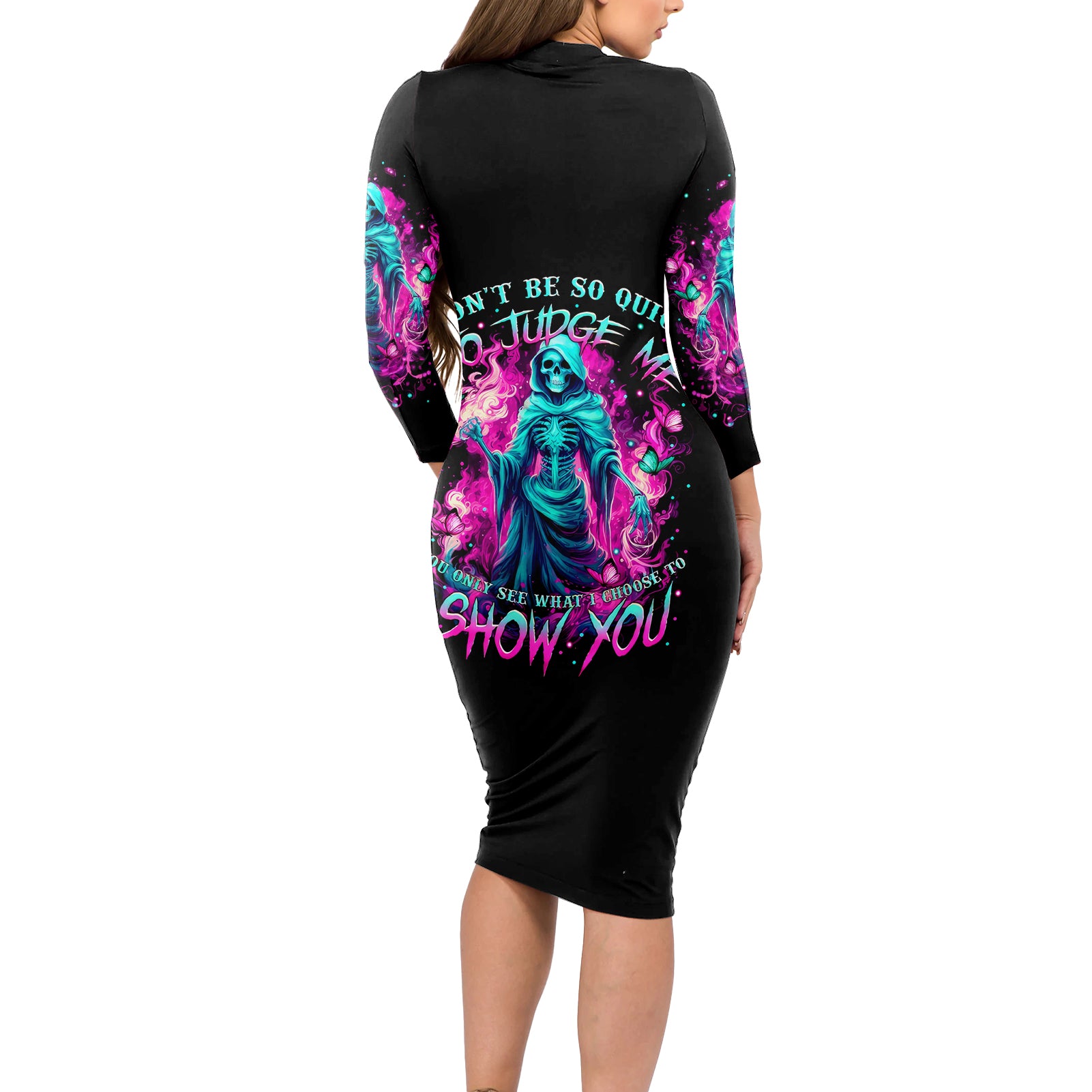 Witch Skull Long Sleeve Bodycon Dress Don't Be So Quick To Judge Me - Wonder Print Shop