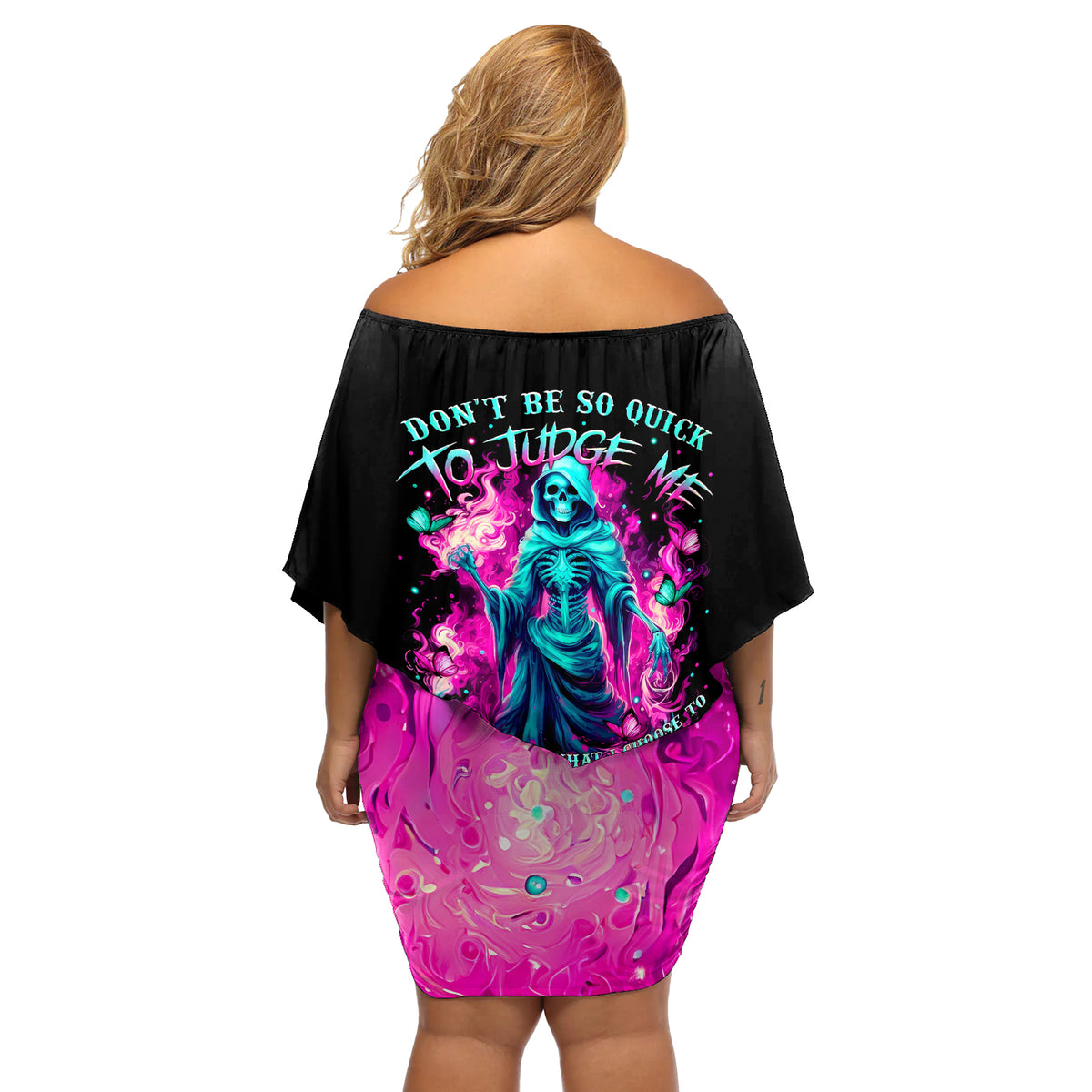 Witch Skull Off Shoulder Short Dress Don't Be So Quick To Judge Me - Wonder Print Shop