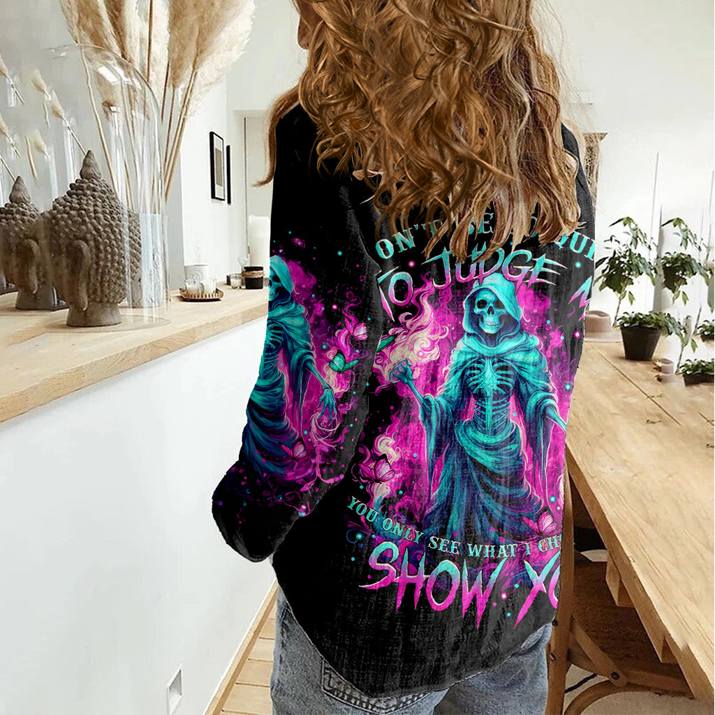 Witch Skull Women Casual Shirt Don't Be So Quick To Judge Me - Wonder Print Shop
