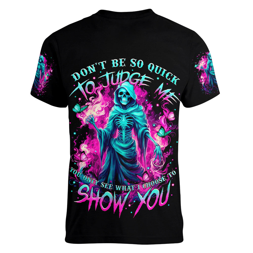 Witch Skull Women V Neck T Shirt Don't Be So Quick To Judge Me - Wonder Print Shop