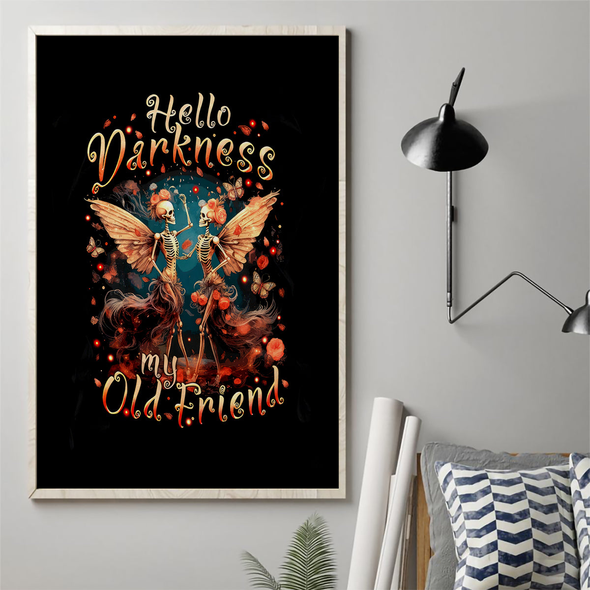 Fairy Skull Canvas Wall Art Hello Darkness My Old Friend - Wonder Print Shop