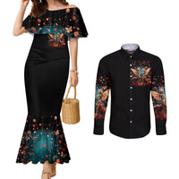 Fairy Skull Couples Matching Mermaid Dress and Long Sleeve Button Shirt Hello Darkness My Old Friend DT01