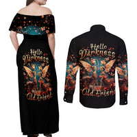 Fairy Skull Couples Matching Off Shoulder Maxi Dress and Long Sleeve Button Shirt Hello Darkness My Old Friend - Wonder Print Shop