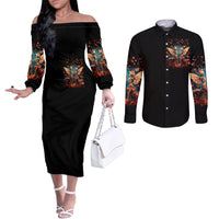 Fairy Skull Couples Matching Off The Shoulder Long Sleeve Dress and Long Sleeve Button Shirt Hello Darkness My Old Friend DT01