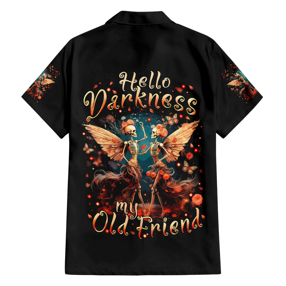 Fairy Skull Family Matching Off Shoulder Long Sleeve Dress and Hawaiian Shirt Hello Darkness My Old Friend - Wonder Print Shop