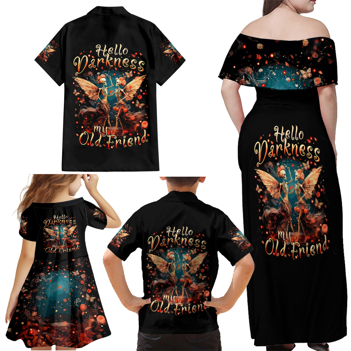 Fairy Skull Family Matching Off Shoulder Maxi Dress and Hawaiian Shirt Hello Darkness My Old Friend - Wonder Print Shop